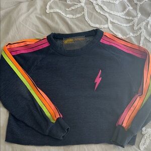Aviator Nation Navy Sweatshirt Neon Stripe Bolt M